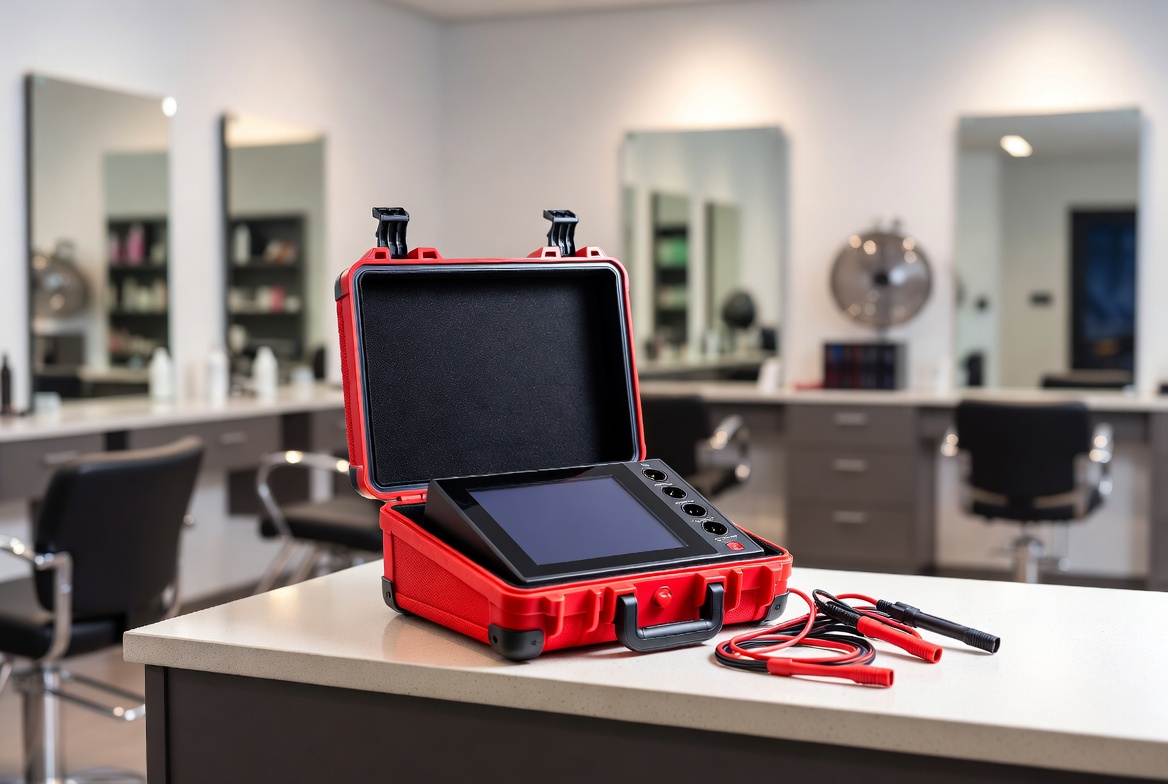 Ein Prüfgerät in einem Friseursalon